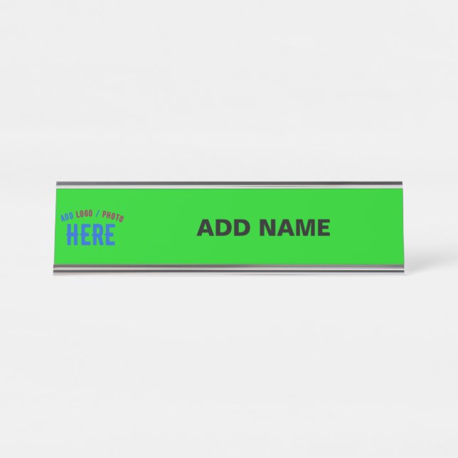 STYLISH MODERN CUSTOM LIME GREEN VERIFIED BRANDED DESK NAME PLATE (Front)