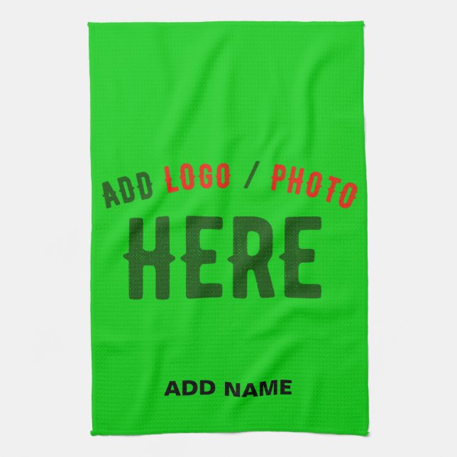 STYLISH MODERN CUSTOM LIME GREEN VERIFIED BRANDED TEA TOWEL (Vertical)