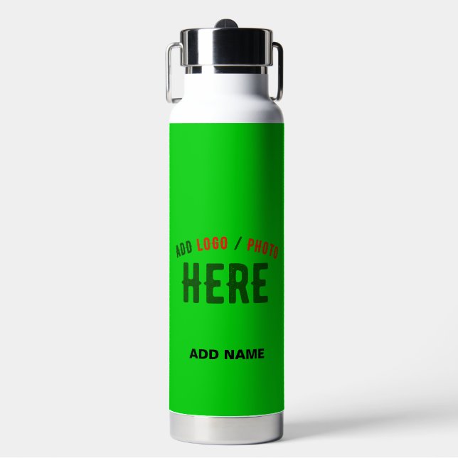 STYLISH MODERN CUSTOM LIME GREEN VERIFIED BRANDED WATER BOTTLE (Front)