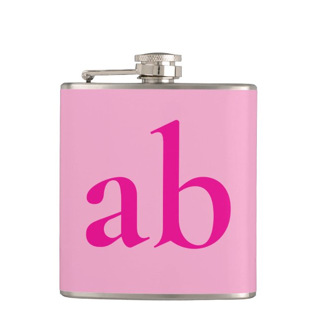  STYLISH MODERN CUSTOM NAME HOT PINK  WEDDING HIP FLASK (Front)