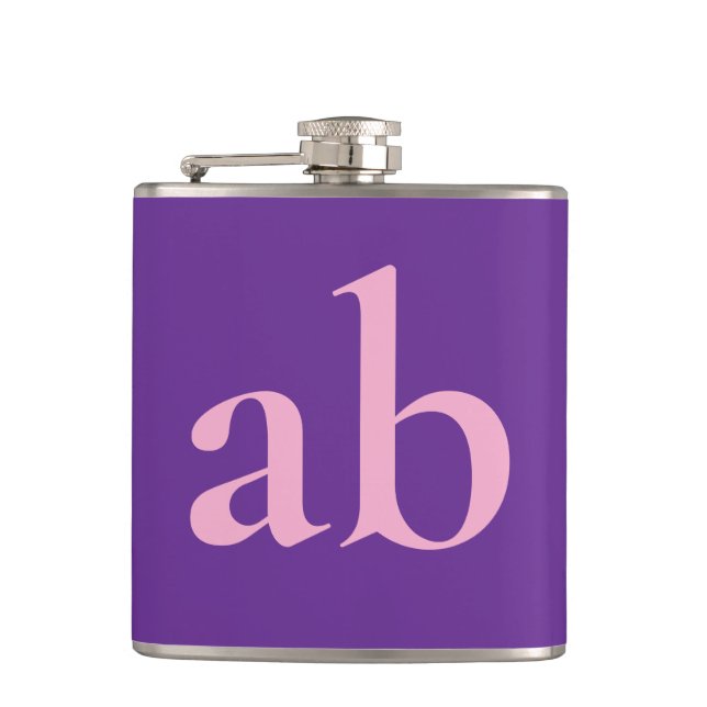  STYLISH MODERN CUSTOM NAME PURPLE PINK WEDDING HIP FLASK (Front)