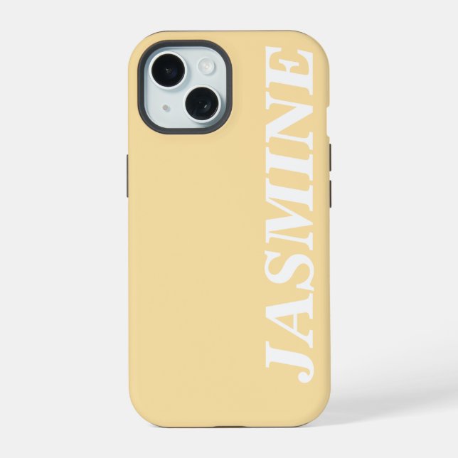 STYLISH MODERN CUSTOM NAME SOLID BEIGE COLOUR iPhone 15 CASE (Back)