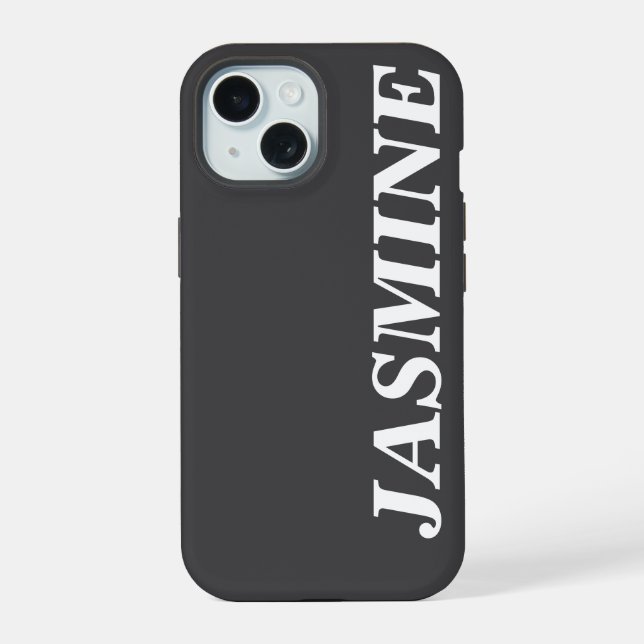 STYLISH MODERN CUSTOM NAME SOLID DARK GREY COLOUR iPhone 15 CASE (Back)