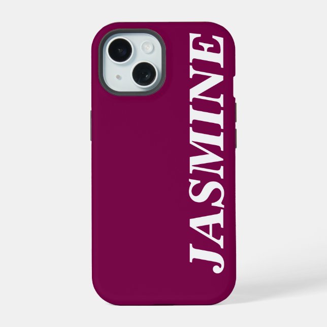 STYLISH MODERN CUSTOM NAME SOLID WINE COLOUR iPhone 15 CASE (Back)