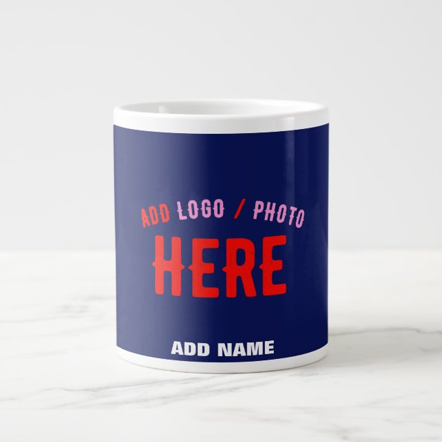 STYLISH MODERN CUSTOM NAVY BLUE VERIFIED BRANDED LARGE COFFEE MUG (Front)