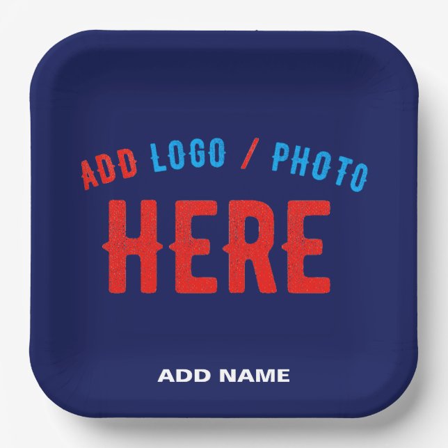 STYLISH MODERN CUSTOM NAVY BLUE VERIFIED BRANDED PAPER PLATE (Front)