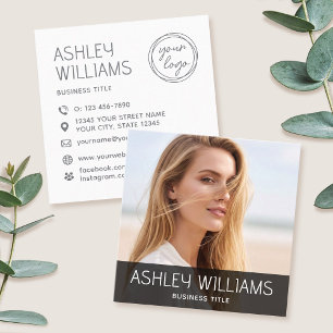 Stylish Modern Custom Photo Colour Logo Black Square Business Card