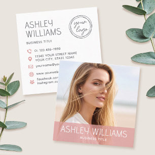 Stylish Modern Custom Photo Colour Logo Pink Square Business Card