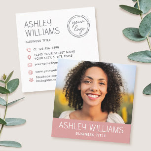 Stylish Modern Custom Photo Colour Logo Pink Square Business Card