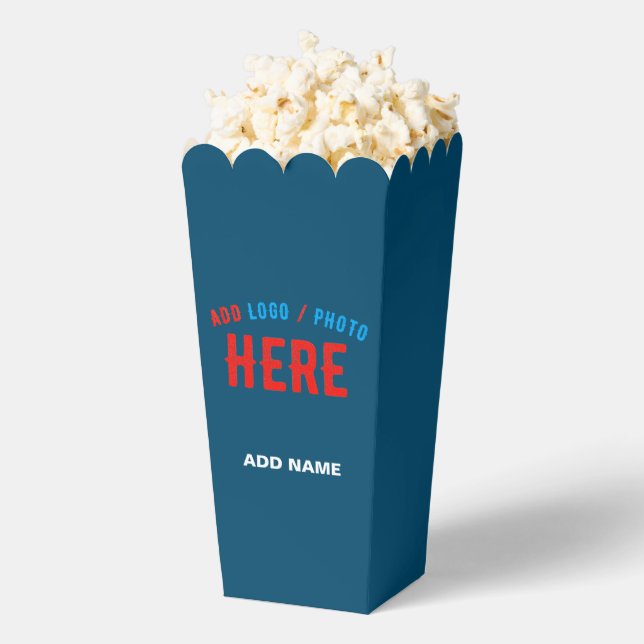 STYLISH MODERN CUSTOM PRUSSIAN BLUE BRAND POPCORN FAVOUR BOX (Popped)