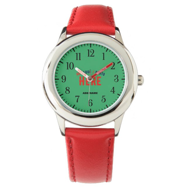 STYLISH MODERN CUSTOM RED EMERALD GREEN BRANDED WATCH (Front)