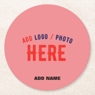 STYLISH MODERN CUSTOM SALMON PINK VERIFIED BRANDED ROUND PAPER COASTER