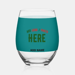 STYLISH MODERN CUSTOM TEAL GREEN VERIFIED BRANDED STEMLESS WINE GLASS