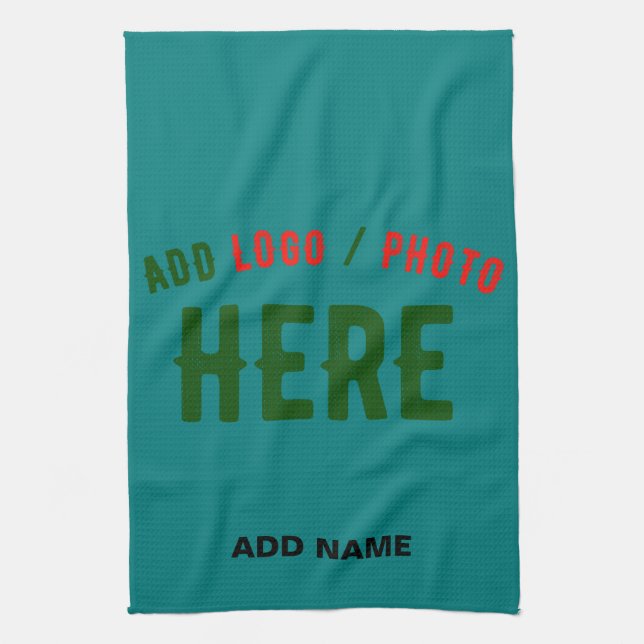STYLISH MODERN CUSTOM TEAL GREEN VERIFIED BRANDED TEA TOWEL (Vertical)