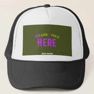 STYLISH MODERN CUSTOM WHITE BLACK ARMY GREEN BRAND TRUCKER HAT
