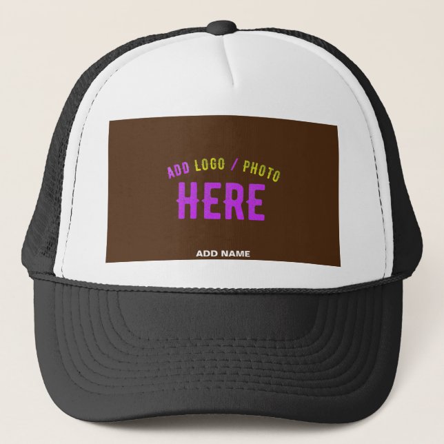STYLISH MODERN CUSTOM WHITE BLACK BROWN BRANDED TRUCKER HAT (Front)