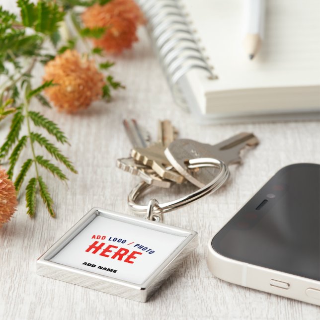 STYLISH MODERN CUSTOM WHITE BRANDED PREMIUM SQUARE KEY RING (Side)