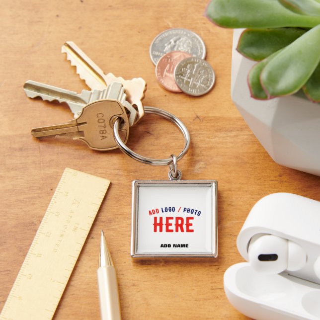 STYLISH MODERN CUSTOM WHITE BRANDED PREMIUM SQUARE KEY RING (Desk)