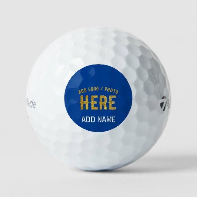 STYLISH MODERN CUSTOM WHITE COBALT BLUE BRANDED GOLF BALLS (Front)