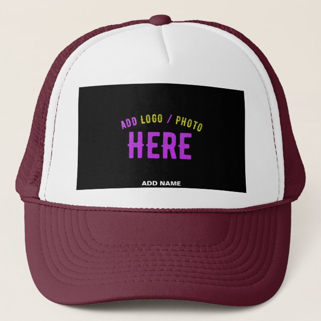 STYLISH MODERN CUSTOM WHITE MAROON BLACK BRANDED TRUCKER HAT (Front)