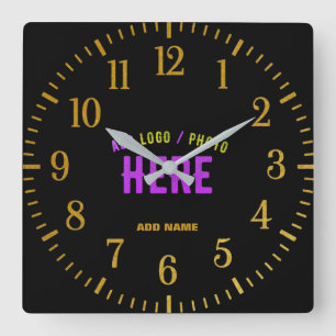 STYLISH MODERN CUSTOMIZABLE BLACK VERIFIED BRAND SQUARE WALL CLOCK