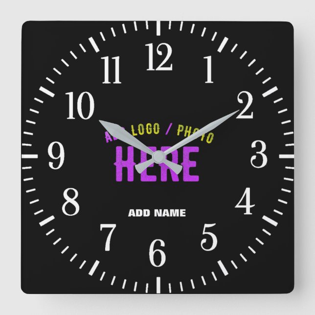 STYLISH MODERN CUSTOMIZABLE BLACK VERIFIED BRAND SQUARE WALL CLOCK (Front)