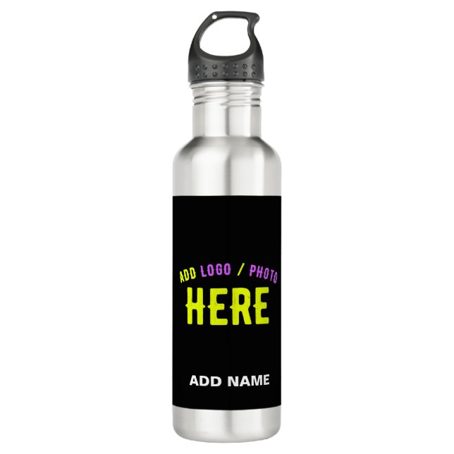 STYLISH MODERN CUSTOMIZABLE BLACK VERIFIED BRANDED 710 ML WATER BOTTLE (Front)