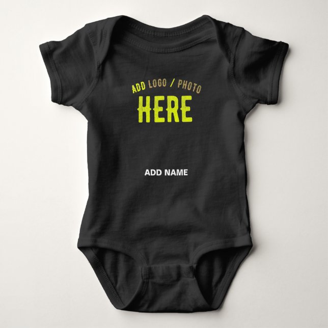STYLISH MODERN CUSTOMIZABLE BLACK VERIFIED BRANDED BABY BODYSUIT (Front)