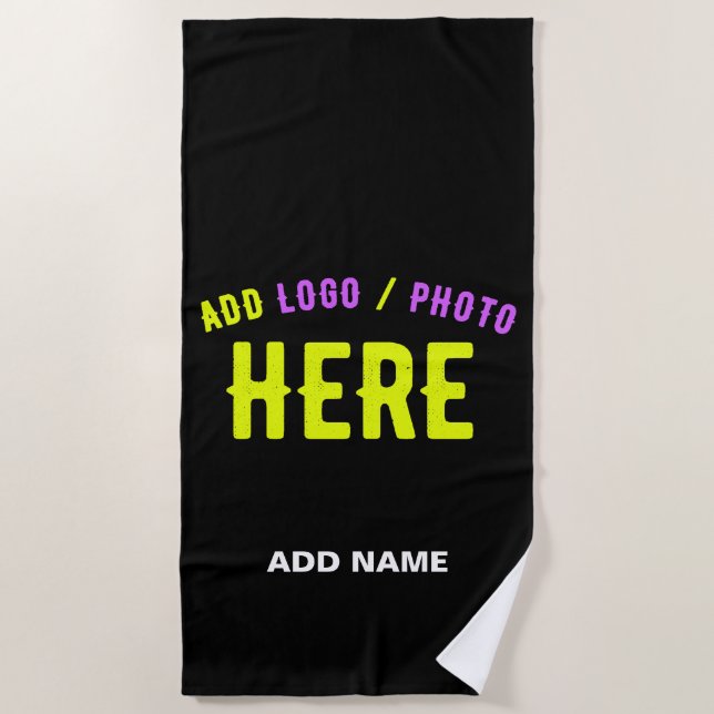 STYLISH MODERN CUSTOMIZABLE BLACK VERIFIED BRANDED BEACH TOWEL (Front)