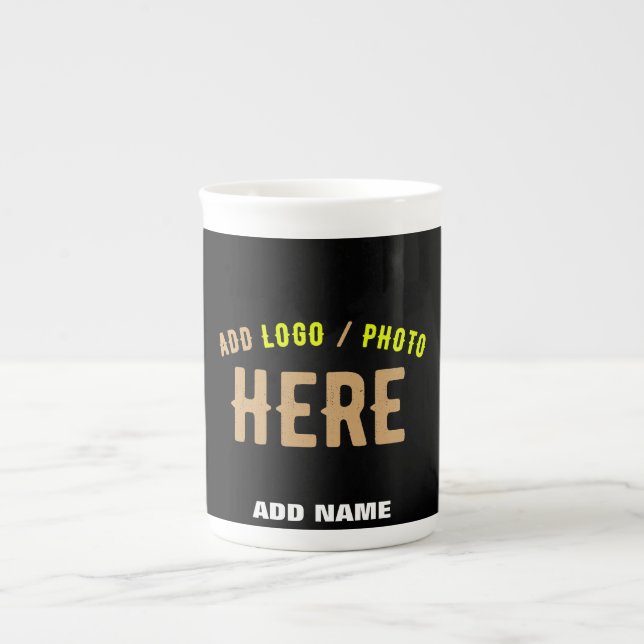 STYLISH MODERN CUSTOMIZABLE BLACK VERIFIED BRANDED BONE CHINA MUG (Front)