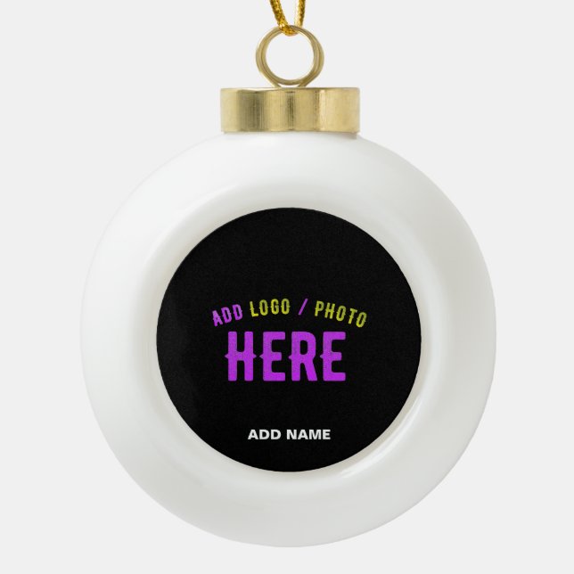 STYLISH MODERN CUSTOMIZABLE BLACK VERIFIED BRANDED CERAMIC BALL CHRISTMAS ORNAMENT (Front)
