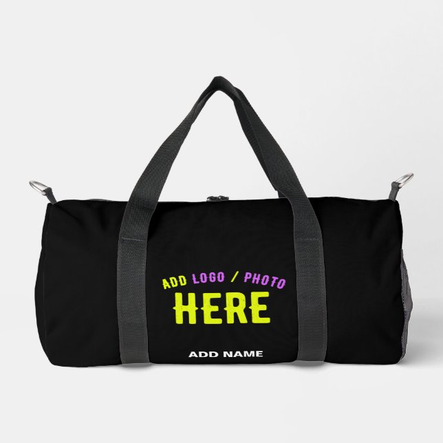 STYLISH MODERN CUSTOMIZABLE BLACK VERIFIED BRANDED DUFFLE BAG (Front)