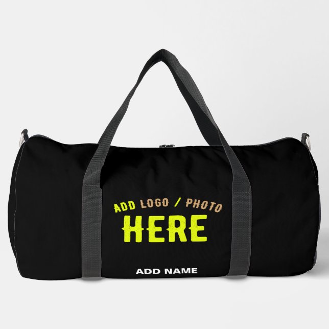 STYLISH MODERN CUSTOMIZABLE BLACK VERIFIED BRANDED DUFFLE BAG (Front)