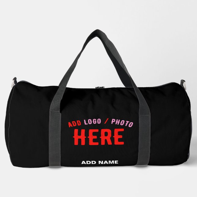 STYLISH MODERN CUSTOMIZABLE BLACK VERIFIED BRANDED DUFFLE BAG (Front)