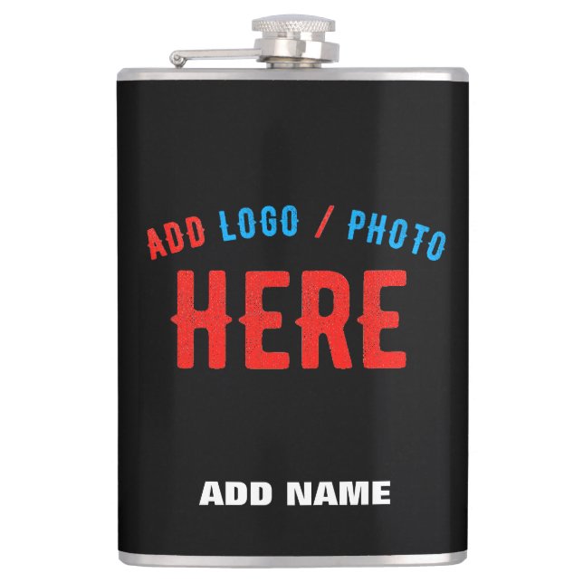 STYLISH MODERN CUSTOMIZABLE BLACK VERIFIED BRANDED HIP FLASK (Front)