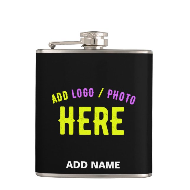 STYLISH MODERN CUSTOMIZABLE BLACK VERIFIED BRANDED HIP FLASK (Front)