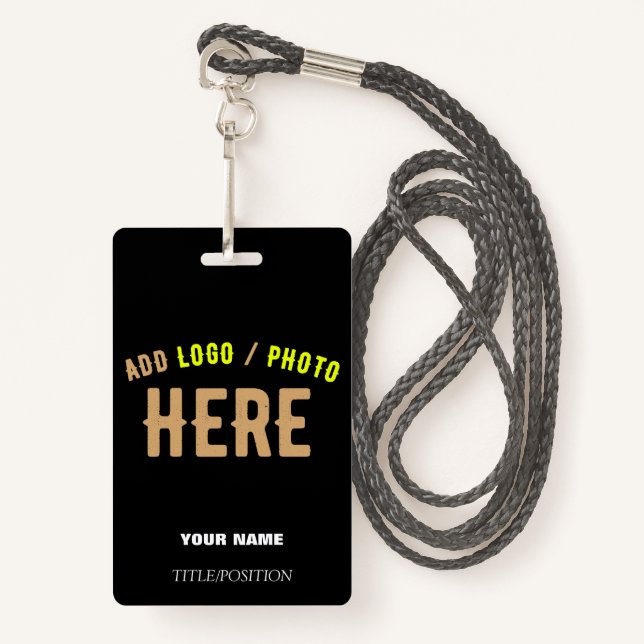 STYLISH MODERN CUSTOMIZABLE BLACK VERIFIED BRANDED ID BADGE (Front with Lanyard)
