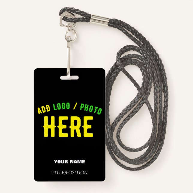 STYLISH MODERN CUSTOMIZABLE BLACK VERIFIED BRANDED ID BADGE (Front with Lanyard)