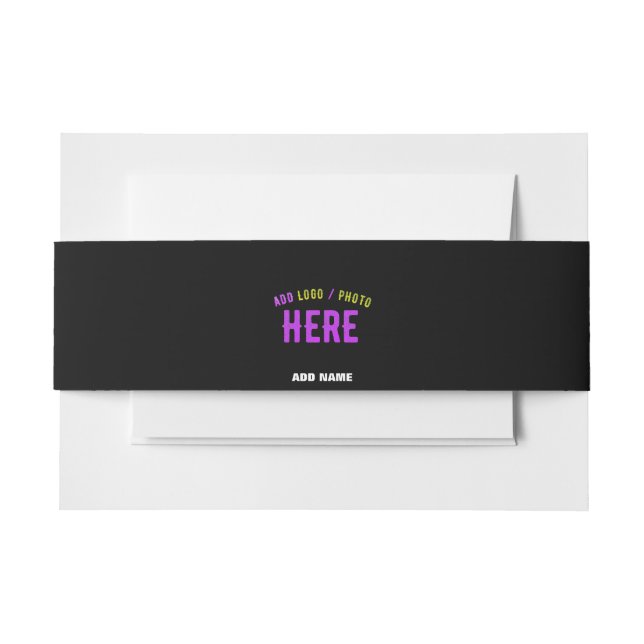 STYLISH MODERN CUSTOMIZABLE BLACK VERIFIED BRANDED INVITATION BELLY BAND (Front Example)