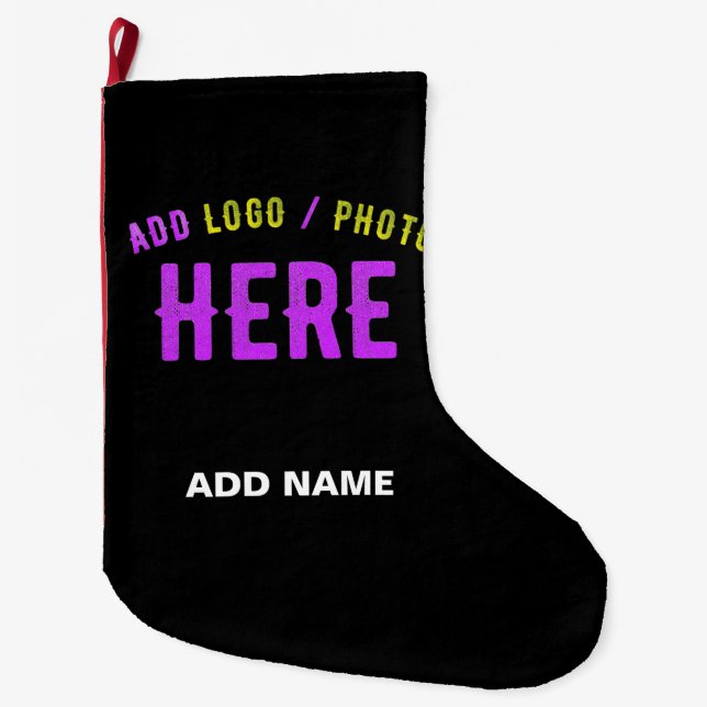 STYLISH MODERN CUSTOMIZABLE BLACK VERIFIED BRANDED LARGE CHRISTMAS STOCKING (Front)