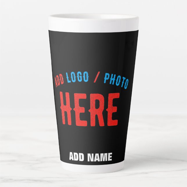 STYLISH MODERN CUSTOMIZABLE BLACK VERIFIED BRANDED LATTE MUG (Front)
