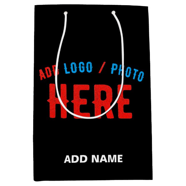 STYLISH MODERN CUSTOMIZABLE BLACK VERIFIED BRANDED MEDIUM GIFT BAG (Front)