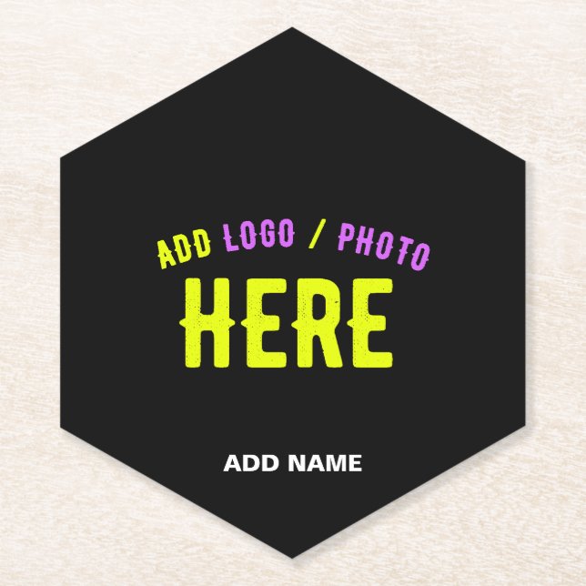 STYLISH MODERN CUSTOMIZABLE BLACK VERIFIED BRANDED PAPER COASTER (Front)