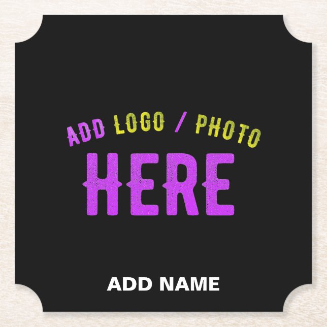 STYLISH MODERN CUSTOMIZABLE BLACK VERIFIED BRANDED PAPER COASTER (Front)