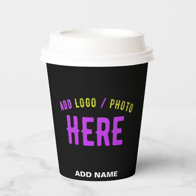 STYLISH MODERN CUSTOMIZABLE BLACK VERIFIED BRANDED PAPER CUPS (Front)