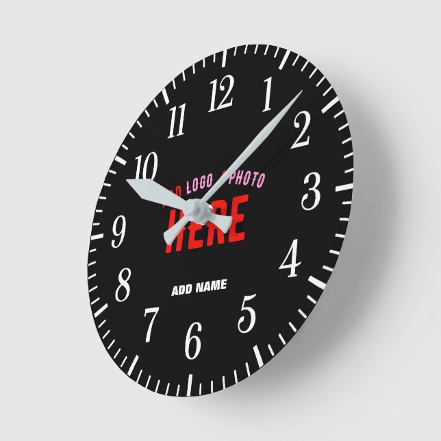 STYLISH MODERN CUSTOMIZABLE BLACK VERIFIED BRANDED ROUND CLOCK (Angle)