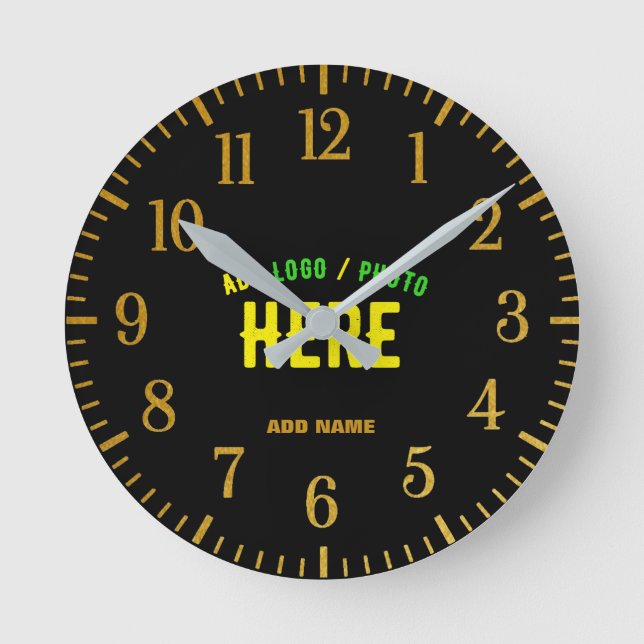 STYLISH MODERN CUSTOMIZABLE BLACK VERIFIED BRANDED ROUND CLOCK (Front)