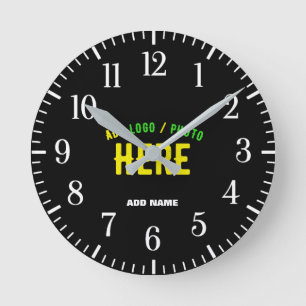 STYLISH MODERN CUSTOMIZABLE BLACK VERIFIED BRANDED ROUND CLOCK