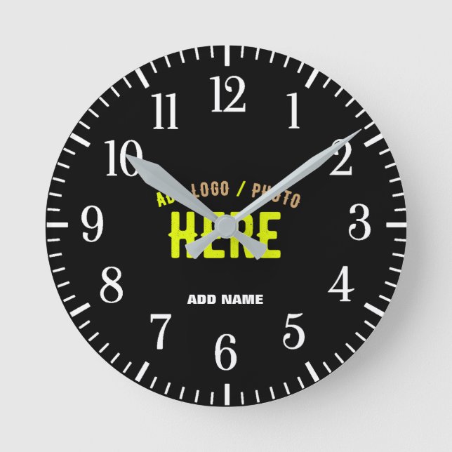 STYLISH MODERN CUSTOMIZABLE BLACK VERIFIED BRANDED ROUND CLOCK (Front)