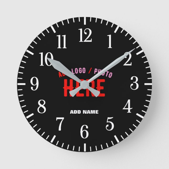 STYLISH MODERN CUSTOMIZABLE BLACK VERIFIED BRANDED ROUND CLOCK (Front)